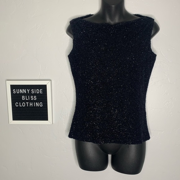 Vintage Victoria Secret Shinny Black Fuzzy Sleeveless Blouse Size Medium - Picture 1 of 8